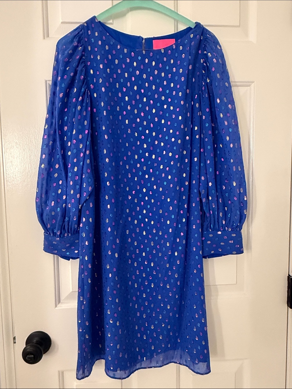 Lilly Pulitzer Royal Blue Metallic Dot Puff-Sleeve Dress